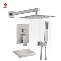 Ensemble de douche mitigeur dissimulé or brossé, robinet de douche de 10 ou 12 pouces, robinets de douche de pluie à montage mural pour la salle de bains