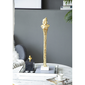 Estatua romana dorada alargada sobre base de mármol blanco de 5.5x5.5x28 pulgadas, escultura decorativa para el interior del hogar - Product Image 6