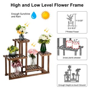 DB 4-Story 7-Seat Vertical Carbonized <b>Wood</b> Plant Stand & Flower Display Rack Holder Multi-Function Wall & Display <b>Shelves</b> - Product Image 4
