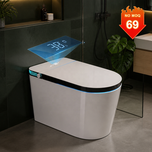 WC intelligent monobloc avec bidet intégré, éclairage d'ambiance LED, sans rebord, chasse d'eau automatique, siège chauffant et séchage à air chaud pour salle de bain - Product Image 4