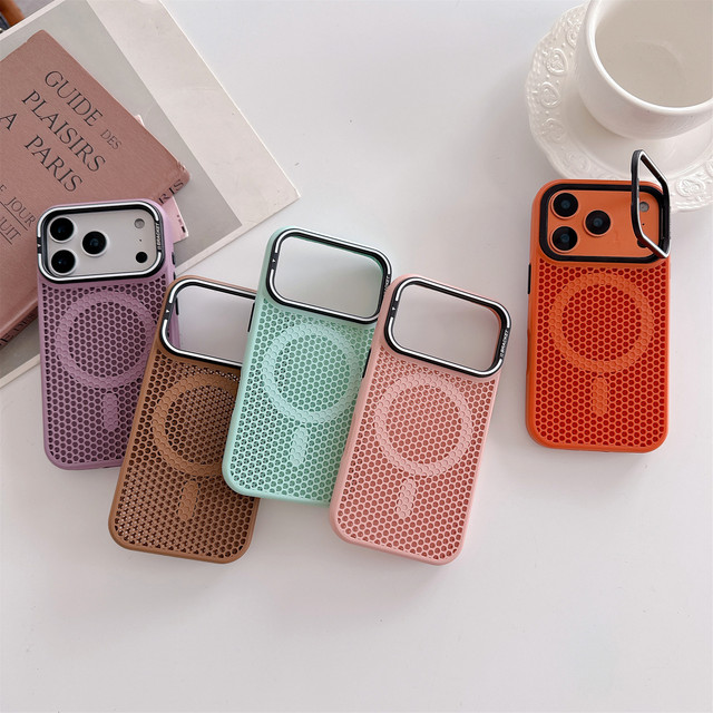 Factory Honeycomb Mesh Heat Dissipation Magnetic Solid Color Shockproof Phone case with Camera Bracket for iphone 17pm/18/16/15