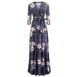 Venta al por mayor cuello en V moda Maxy verano Casual Plus tamaño mujeres vestidos Boho Floral elegante vestido largo para las mujeres - Product Image 6