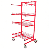 Chariot de rangement industriel robuste en acier à 4 roues pour pièces automobiles, chariot à outils mobile avec crochets verrouillables, revêtement en poudre OEM