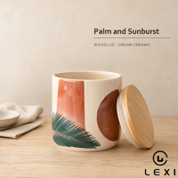 Mug en céramique avec couvercle et cuillère en bambou, imprimé feuilles abstraites, compatible micro-ondes et lave-vaisselle, pour la maison, le bureau ou comme cadeau
