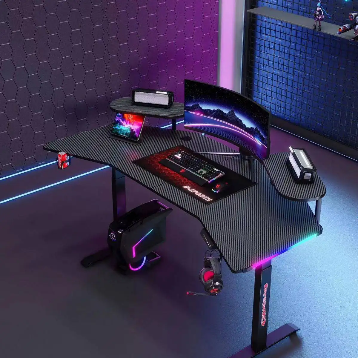 โต๊ะคอมพิวเตอร์คอนโซลศึกษาตารางโต๊ะเขียนไม้กรอบโลหะเดสก์ท็อป PC บ้านเฟอร์นิเจอร์เล่นเกม