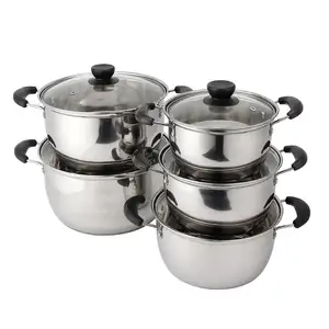 Cheap Casserole Stock Pot And Soup Pot With Glass Lid 10pcs Stainless Steel Cookware Set