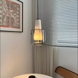 Lustre LED simple nordique de haute qualité pendentif en verre ambre avec télécommande pour salle à manger ou cuisine - Product Image 1