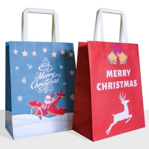 Christmas Kraft Paper Bag Food Grade Shopping & Candy Gift Bag Degradable Portable with Handle Custom Printed Logo - Product Image 1