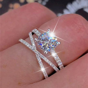 แหวนเซอร์คอนระยิบระยับปรับแต่งได้สำหรับผู้หญิงแหวนอัลลอยด์แบบแฟชั่นสำหรับงานแต่งงานและงานหมั้นเครื่องประดับ - Product Image 1