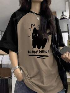 T-shirt d'été imprimé chat drôle pour femmes Patchwork à manches courtes Harajuku t-shirts sport Football maillot Y2K hauts surdimensionnés amples - Product Image 3