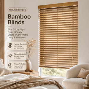 Persianas Venecianas de Bambú Natural Ecológicas de 50 mm con Lamas Horizontales <span class=keywords><strong>para</strong></span> Decoración de Ventanas de Hogar, Oficina y Hotel - Product Image 1