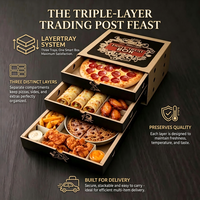 Boîte à pizza à trois étages avec tiroir coulissant et trous de ventilation pour l'emballage de plusieurs aliments à emporter