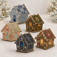 Décoration de bureau en résine maison de pain d'épices lumineuse, peinture diamant DIY, ornement de maison de pain d'épices illuminée pour Noël