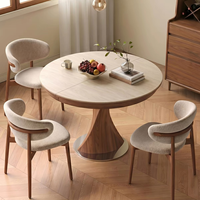 Table à manger extensible de style crème français, en bois massif, ronde à ovale, pour salon moderne et minimaliste