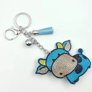 Keychain Bling Crystal Rhinestone Sparkling Cow <b>Bag</b> <b>Charm</b> Pendant Cute Highland Cow Milk High Quality Key Ring - Product Image 3