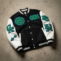 Veste de baseball varsity personnalisée avec logo, 380 GSM, broderie en chenille, boutons à une rangée, streetwear pour hommes