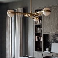 Lustre rond LED de luxe américain de 52 pouces en laiton vintage pour salon, chambre à coucher, salle d'étude