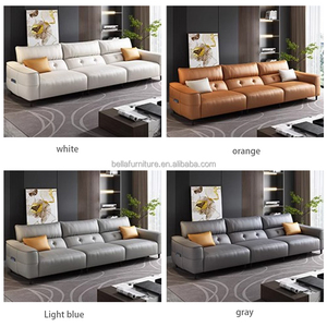 Sofá <span class=keywords><strong>reclinable</strong></span> moderno de estilo europeo de <span class=keywords><strong>3</strong></span> <span class=keywords><strong>plazas</strong></span> con tapicería de cuero genuino y marco de madera para sala de estar - Product Image 2