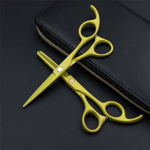 Ciseaux à cheveux personnalisables de 6 pouces, jaunes, à coupe plate, ciseaux à effiler en acier inoxydable, pour droitiers, usage professionnel - Product Image 1