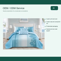 Ensemble de draps de lit 6 pièces en coton poly aqua floral 250TC pour hôtellerie, marque privée Queen King