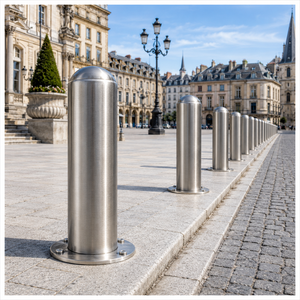 Borne <span class=keywords><strong>de</strong></span> signalisation urbaine en acier inoxydable argenté personnalisable, décorative, pour extérieur, avec fonction <span class=keywords><strong>de</strong></span> sécurité et réflecteur prismatique haute intensité - Product Image 4