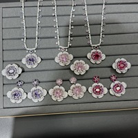 Parure de bijoux TIANSHE haut de gamme, dégradé de couleurs romantiques, motif floral, boucles d'oreilles et collier en zircon, ambiance élégante
