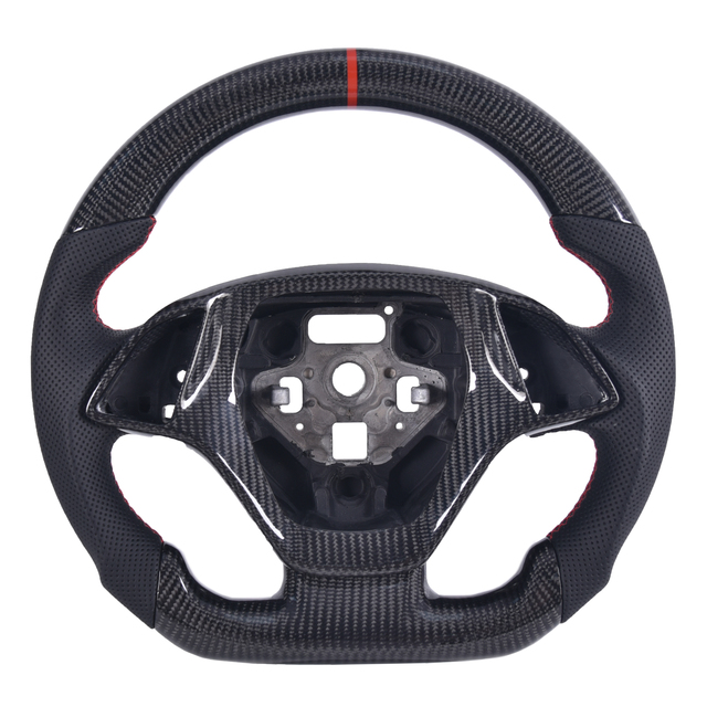 Carbon Fiber Steering Wheel for Chevrolet Corvette C7 2014-2018, D-Shape Flat Bottom Nappa Perforated Leather Grip with Trim