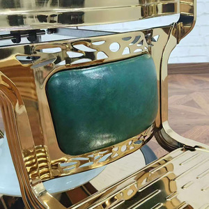 Vintage Barber Chair Heavy Duty Hydraulic Reclining Salon Chair Green Upholstered Round Base - Product Image 5