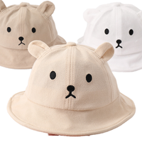 Sombrero de Pescador de Lino y Algodón con Dibujos Animados de Osos para Bebés y Niños, Sombrero Casual para Exteriores para Niños y Niñas
