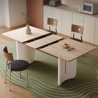 Table à manger extensible en bois et pierre, style mi-siècle, avec plateau rabattable, couleur crème, rectangulaire, pour petites maisons, nouveau modèle 2026