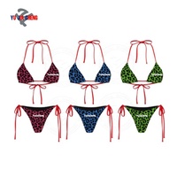 Ensemble deux pièces sexy pour femme : soutien-gorge et sous-vêtements imprimés léopard, tenue de plage personnalisée motif guépard, paréo et maillot de bain d'été