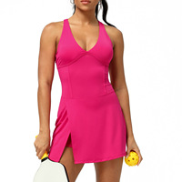 Nouvelle Robe de Sport Unie Grande Taille à Séchage Rapide, Respirante, Sexy, à Fente, Dos Nu, Col Halter, Ensemble de 10 Pièces, Jupe de Yoga, Tennis, Course Urbaine
