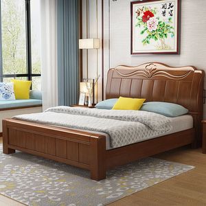 简约现代风格卧室家具套装大号和特大号床头板可调实木床 - Product Image 2