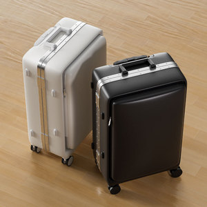 Front-opening Aluminum Frame 20-inch Carry-on Ultralight Compact <b>Suitcase</b> Spinner Wheel Lock Travel <b>Trolley</b> Case - Product Image 1