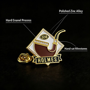 เข็มกลัดเคลือบแบบกำหนดเอง ลายเชอ<span class=keywords><strong>ร์</strong></span>ล็อก โฮล์มส์ 221B รูปทรงไปป์  เข็มกลัดโลหะส่วนตัว  ตกแต่งเสื้อผ้า ของที่ระลึก ของขวัญ - Product Image 3