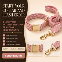 Collier pour chien personnalisé en polyester rose poudré à pois avec boucle métallique et laisse longue assortie pour l'habillage quotidien de votre animal de compagnie