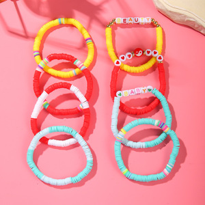 Colorful Polymer Clay Letter <b>Bracelets</b> Stackable For <b>Couples</b> Beach Vacation Style Unisex Jewelry Gift SY0324-1 - Product Image 4