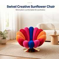 Fauteuil pivotant moderne et artistique avec accents de pétales de fleurs, coloré arc-en-ciel, en velours doux et pieds en métal