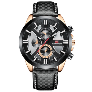 Montre chronographe sport pour homme, boîtier en fibre de carbone, bracelet en cuir, montre-bracelet avec date pour homme - Product Image 3