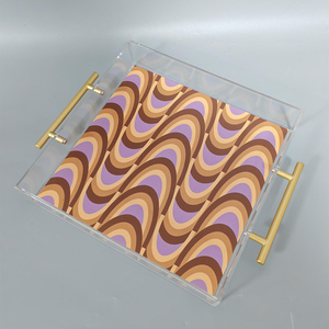 Custom Acrylic Transparent Printed <strong>Tray</strong> With Gold Handle Bottom Patterned Service <strong>Tray</strong> - Product Image 5
