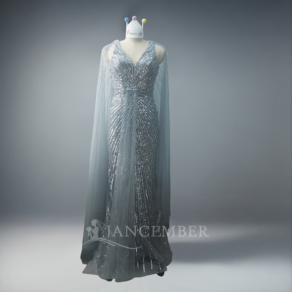 Silver Shawl Dress - Elegant Women's Evening Wear
