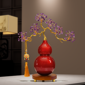 Amethyst <b>Crystal</b> Gourd <b>Tree</b> Ornament New Chinese Style Lucky Charm Housewarming Gift Living Room Decoration - Product Image 1