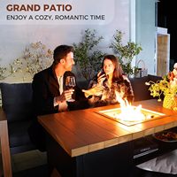 Ensemble de meubles d'extérieur 4 pièces Grand Patio avec table foyer au gaz, finition imitation bois en aluminium, design moderne, résistant aux UV, PE