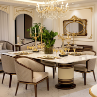 Table à manger contemporaine de luxe en marbre blanc avec 6 chaises, ensemble de salle à manger pour appartement, pour la maison