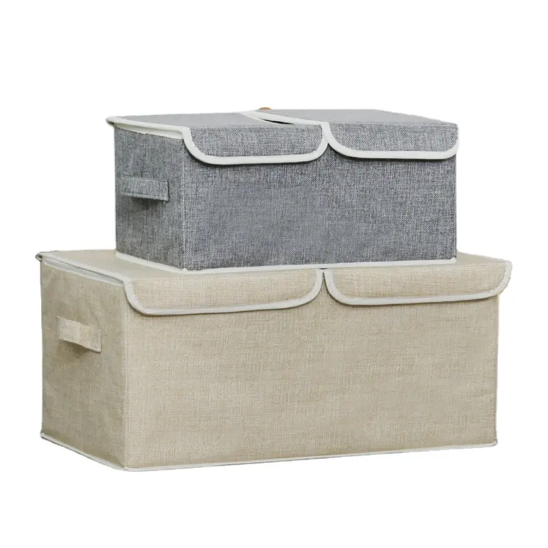 Wholesale Large Size Cotton Linen Double-Lid Storage Containers Foldable Design Desk Organizer Toys Clothes Small Size Available