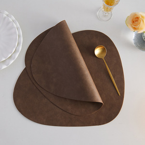 Leather Placemat Heat Insulating Anti Scalding Oil Resistant <b>Table</b> Mat Solid Color Oval Shape for Dining Use - Product Image 4
