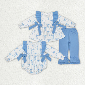 Nuovo arrivo per bambini con cerniera a maniche lunghe per dormire con fiocco blu stampa pigiama Set di abbigliamento per bambine e bambine - Product Image 2