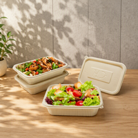 Boîte à lunch carrée biodégradable en amidon de maïs, jetable, à compartiment unique, hermétique, compatible micro-ondes, pour plats à emporter YH-F-34