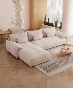 Sofá Seccional en Forma de L de Tela Minimalista Moderno con Respaldo Acolchado, Brazos Acolchados, Patas de Madera, Tres Plazas, Muebles para Sala de Estar - Product Image 4