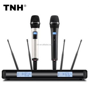 TNH Micrófono UHF Inalámbrico Profesional de 2 Canales, Receptor de Micrófono Inalámbrico para Discurso de Iglesia, Gran Espectáculo, 2 Metros - Product Image 1